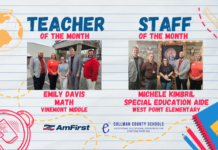 Davis, Kimbril named February CCBOE/AmFirst Teacher, Staff Member of the Month