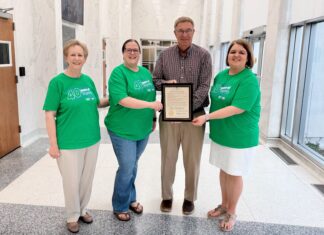 Jacobs proclaims May 31 ‘Relay For Life Day’ in Cullman Left to right are Linda Walker, Rebekah Cash, Cullman Mayor Woody Jacobs and Michelle Schlosser. (Mary Beth Sellers)