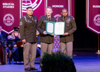 Cullman’s Cody Goodwin commissioned as 2nd lieutenant in US Army Second Lieutenant Cody Goodwin (middle) receives his Certificate of Commission from Sergeant First Class Gomez (left) and Lieutenant Colonel House (right). (Freed-Hardeman University)