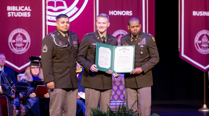 Cullman’s Cody Goodwin commissioned as 2nd lieutenant in US Army Second Lieutenant Cody Goodwin (middle) receives his Certificate of Commission from Sergeant First Class Gomez (left) and Lieutenant Colonel House (right). (Freed-Hardeman University)