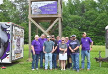 ‘He embodied service, support and love for all of our students’: Hanceville band dedicates field to Rodney Buckelew Left to right are Racheal Buckelew, Nickey Buckelew, Colton Buckelew, Karson Buckelew, Emma Buckelew, Lacie Buckelew, Veronica Wallace, Jon Sharp, Jesse James and Jeremy Buckelew with the new unveiled banner at the Rodney Buckelew practice field on Friday, May 16, 2025. (Nick Griffin)
