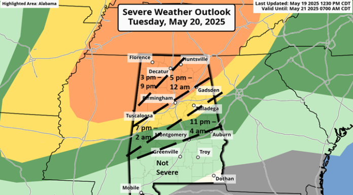 Severe weather threat through early Wednesday, NOAA Weather Radio unavailable in Central Alabama