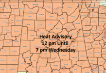 Heat advisory into Wednesday with a few severe storms possible