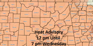 Heat advisory into Wednesday with a few severe storms possible