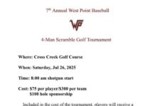 West Point Baseball to host 7th Annual 4-Man Scramble Golf Tournament – July 26