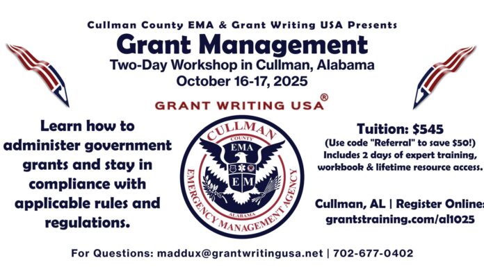Cullman County EMA hosting 2-day grant-writing workshop Oct. 16-17