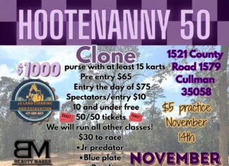 P and G Speedway to host Hootenanny 50 Nov. 15 P and G Speedway is set to host the Hootenanny 50 on Nov. 15, featuring a full day of dirt kart racing, family activities and award-winning barbecue from Hootenanny BBQ. Gates will open at 3 p.m. on race day with drivers meeting at 5 p.m. with qualifying to follow. A practice day is scheduled for Nov. 14 for $5. Pre-entry cost is $65, with day-of registration costing $75. Spectator admission is $10. (P and G Speedway)