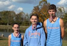 PREP CROSS COUNTRY: Vinemont makes school history at AHSAA State Championship Vinemont High School’s Cross Country team made school history at the 2025 AHSAA 3A State Championship Nov. 8, bringing home multiple All-State honors and record-breaking performances. Left to right are Aurellia Powell, Anakin Powell and Brady Johnson. (April Powell)