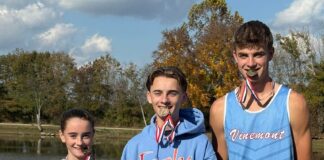 PREP CROSS COUNTRY: Vinemont makes school history at AHSAA State Championship Vinemont High School’s Cross Country team made school history at the 2025 AHSAA 3A State Championship Nov. 8, bringing home multiple All-State honors and record-breaking performances. Left to right are Aurellia Powell, Anakin Powell and Brady Johnson. (April Powell)