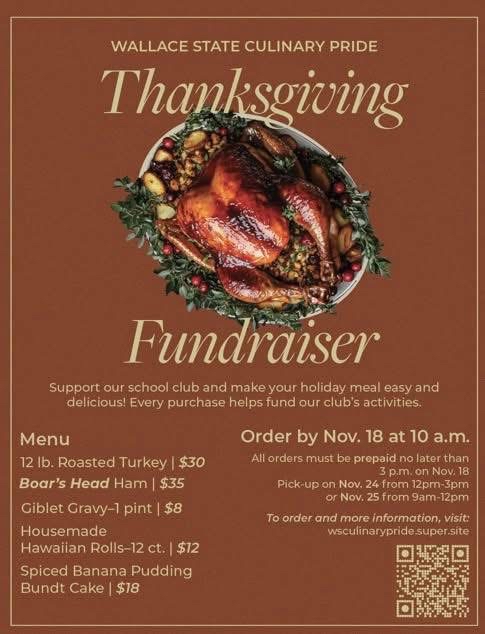 IMG_6316 Wallace State Community College Culinary Pride is inviting the community to make their holiday meals both easy and meaningful through its Thanksgiving fundraiser, which supports student activities while offering a chance to give back to others. (Wallace State)
