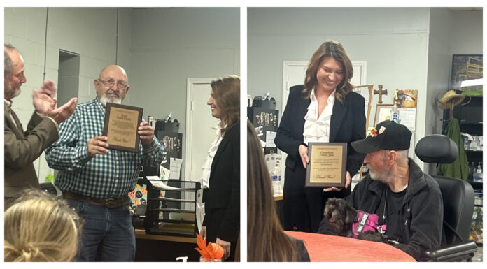 West Point seats new mayor, council; 2 seats vacant (Left) Outgoing Mayor Gerald Schafer receives a recognition plaque. (Right) Outgoing Councilmember Frankie Jones receives a recognition plaque. (Anabelle Howze/The Cullman Tribune)