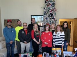 City of Good Hope thanks Nexan Building Products for longtime Christmas sponsorship Pictured left to right are Crystal Carpenter, Christy Gowens, Christie Burrow, Courtney Beck, Cyndi Booth, Mayor Jerry Bartlet, Corey Harbison, Daniel Brasher and Blake Malin. (City of Good Hope)