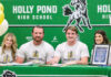 Holly Pond’s Allbright signs with Murray State Left to right are Lilly Allbright, Heath Allbright, Cade Allbright and BreAnn Allbright. (Katie Drummond/The Cullman Tribune)