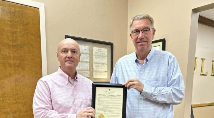 City of Cullman recognizes Steve Cummings for service Steve Cummings (left) and Cullman Mayor Woody Jacobs (right) (City of Cullman)