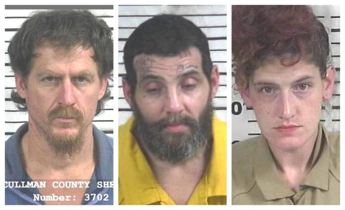 Left to right are Nathan Whitfield, Albert Dragon and Leann Elizabeth Finchum. (Cullman County Sheriff’s Office)
