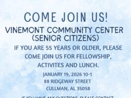 Vinemont monthly senior events continue Jan. 19