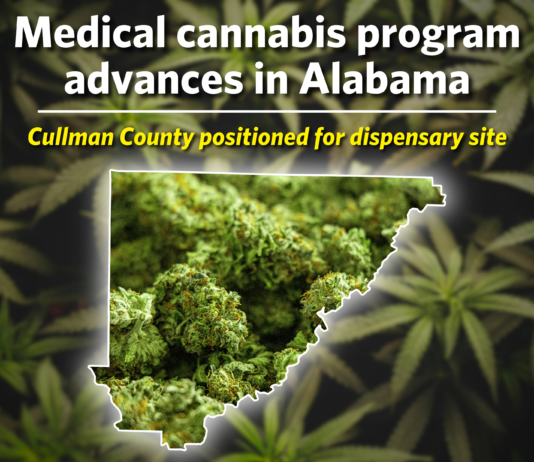 Medical cannabis program advances in Alabama; Cullman County positioned for dispensary site Alabama’s long-delayed medical cannabis program is moving closer to becoming operational following recent action by the Alabama Medical Cannabis Commission. Cullman County remains positioned as a future dispensary location after years of regulatory delays and legal challenges. (The Cullman Tribune)