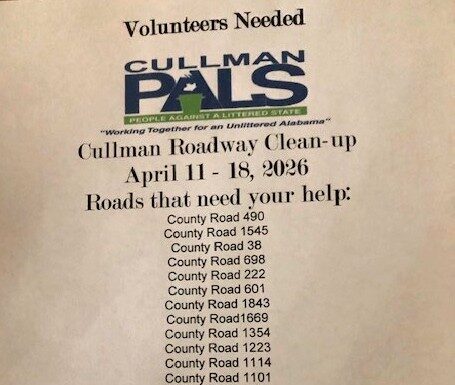 Cullman County PALS seeking volunteers for April roadway cleanup