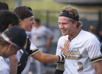 PREP BASEBALL: Inman’s grand slam finishes off Southside, Bearcats win 11-0 to move on to round two Cullman's Jonah Inman (right) celebrating with teammates after his game-ending grand slam. (Photo via. Lucas Gray)
