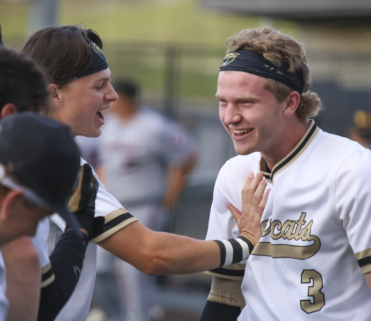PREP BASEBALL: Inman’s grand slam finishes off Southside, Bearcats win 11-0 to move on to round two Cullman's Jonah Inman (right) celebrating with teammates after his game-ending grand slam. (Photo via. Lucas Gray)