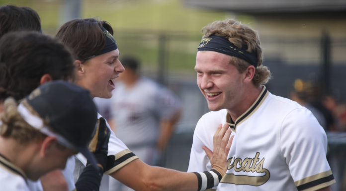 PREP BASEBALL: Inman’s grand slam finishes off Southside, Bearcats win 11-0 to move on to round two Cullman's Jonah Inman (right) celebrating with teammates after his game-ending grand slam. (Photo via. Lucas Gray)