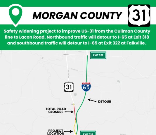 U.S. 31 improvements at Lacon to detour traffic to I-65 beginning May 4