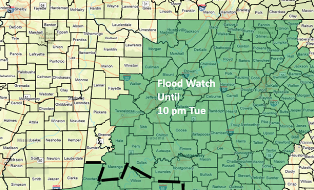 Flood watch for most of the state into tonight