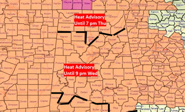 Heat Advisory Today with a Few Damaging Wind Gusts Possible