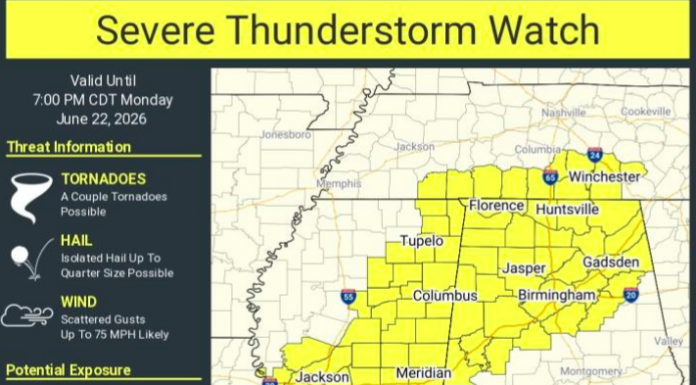 Severe Storm Watch For Northern And Parts Of Central Alabama
