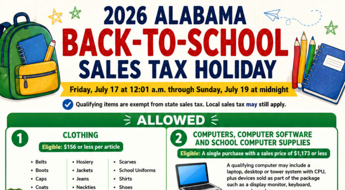Alabama Back-to-School Sales Tax Holiday set for July 17-19