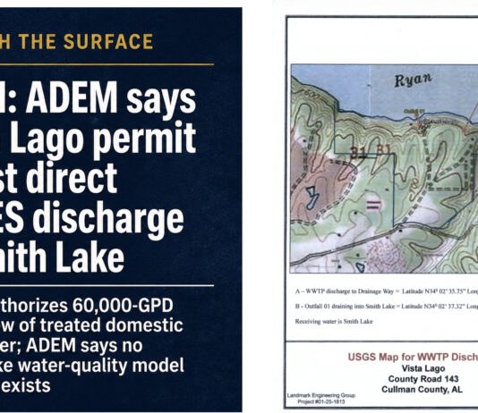 Beneath the surface, part 1: ADEM says Vista Lago permit is first direct NPDES discharge to Smith Lake