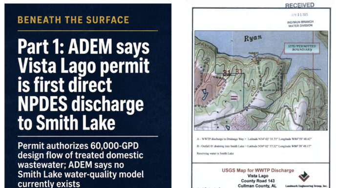 Beneath the surface, part 1: ADEM says Vista Lago permit is first direct NPDES discharge to Smith Lake