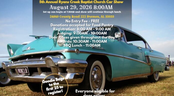 Ryans Creek Baptist Church’s rescheduled 5th annual car show set for Aug. 29
