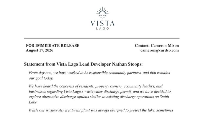 Vista Lago evaluating alternative wastewater options following Smith Lake concerns