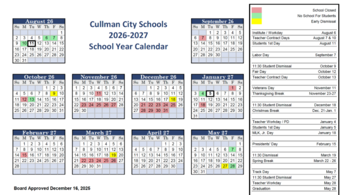 Cullman City Schools back-to-school info 2026-2027