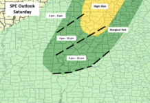 Periods of heavy rain with a few strong to severe storms possible today
