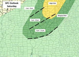 Periods of heavy rain with a few strong to severe storms possible today