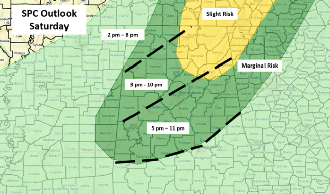 Periods of heavy rain with a few strong to severe storms possible today