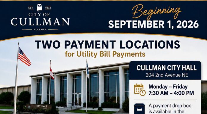 City of Cullman announces 2 water/sewer/sanitation payment locations