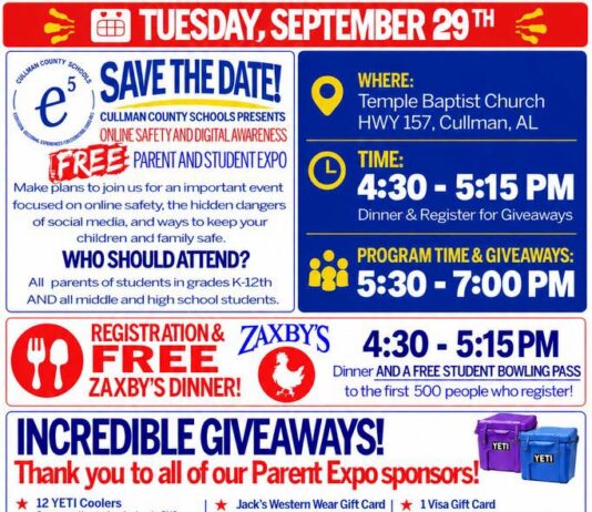 Cullman County Schools’ free Parent and Student Expo tonight at Temple Baptist Church