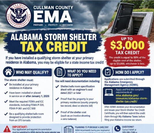 Cullman County EMA highlights storm shelter tax credit, year-end application deadlineÂ
